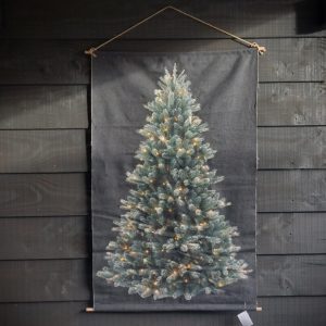 Wanddoek met kerstboom en lampjes grijs GROOT
