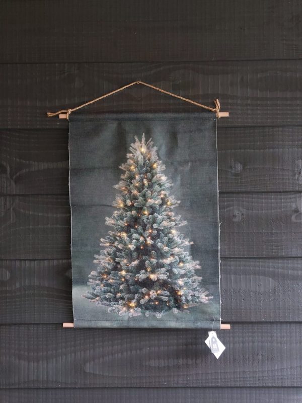 Wanddoek met kerstboom en led-lampjes, groen