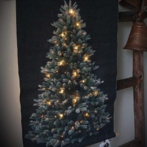 Wanddoek met kerstboom en lampjes grijs