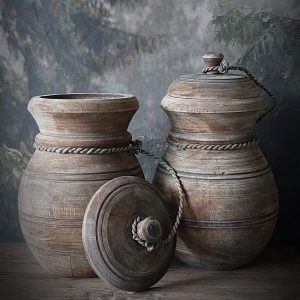 Houten pot met deksel bruin