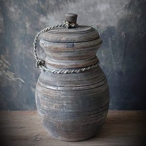 Houten pot met deksel bruingrijs