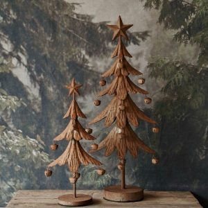 Set roest kerstbomen met belletjes